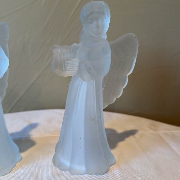 Set of 2 Frosted Christmas Angels Playing Harp Caroling Book Tea Light Decor - Picture 3 of 11